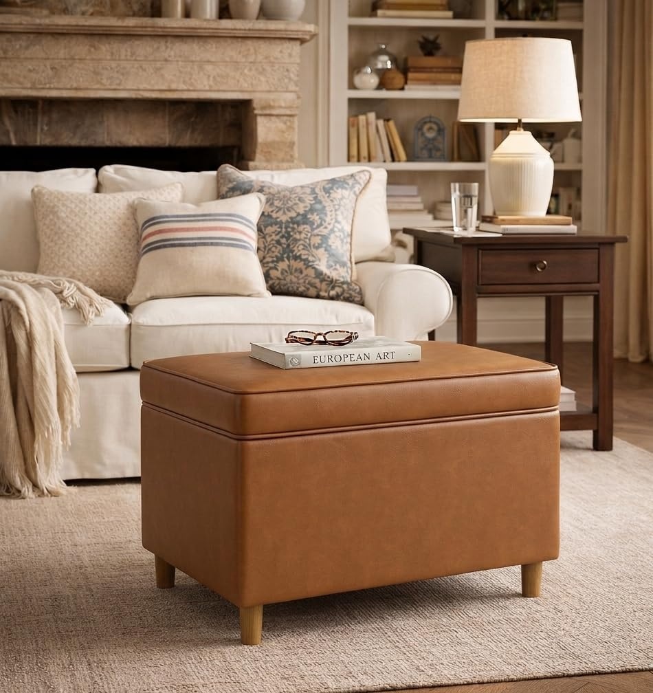 image:imageSpatial Order 24 Medium Tufted Storage Ottoman Espresso Brown Faux LeatherCarmel Faux Leather