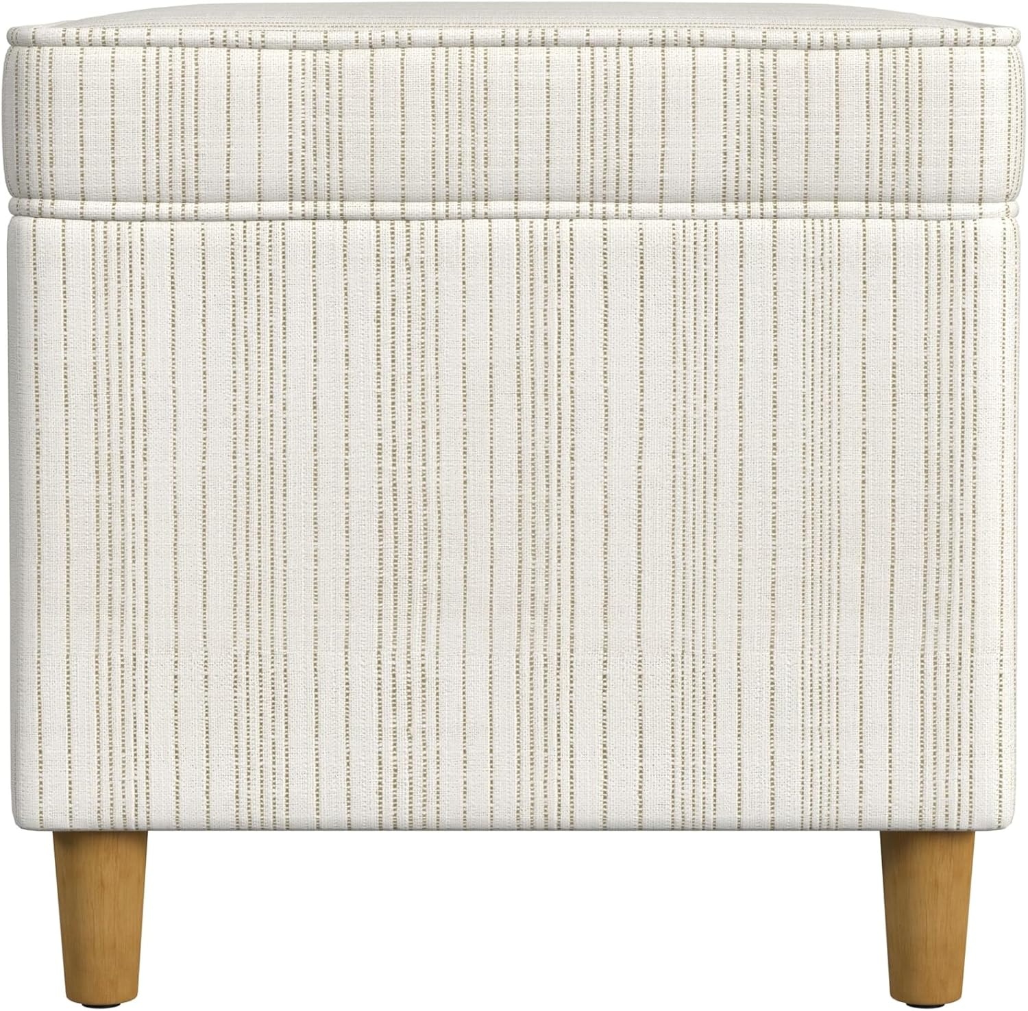 image:imageSpatial Order 24 Medium Tufted Storage Ottoman Espresso Brown Faux LeatherCream Marigold Pinstripe Fabric