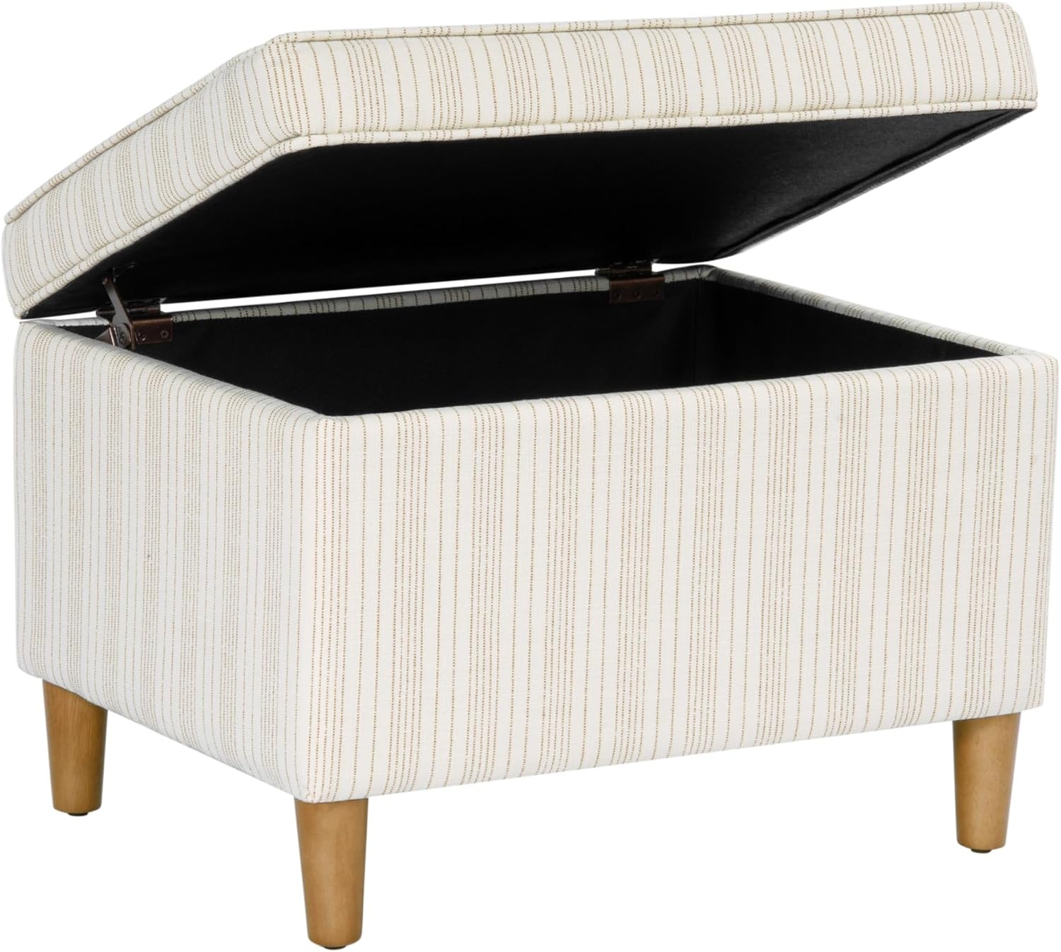 image:imageSpatial Order 24 Medium Tufted Storage Ottoman Espresso Brown Faux LeatherCream Marigold Pinstripe Fabric