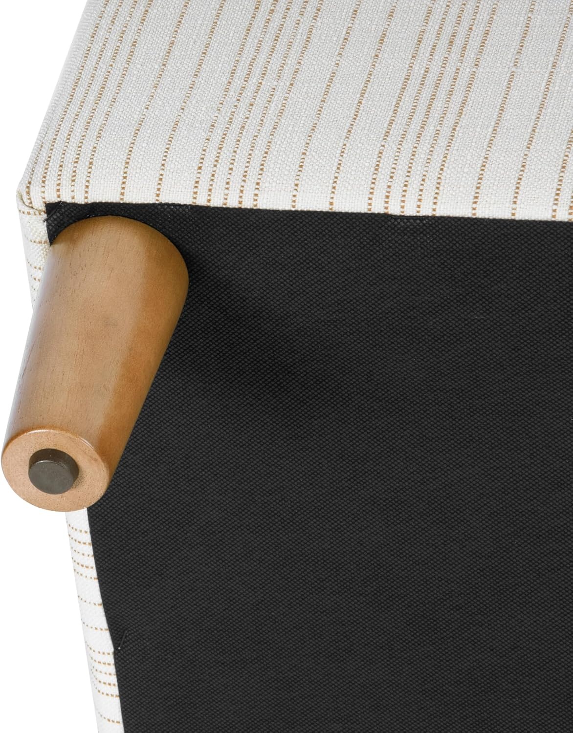 image:imageSpatial Order 24 Medium Tufted Storage Ottoman Espresso Brown Faux LeatherCream Marigold Pinstripe Fabric