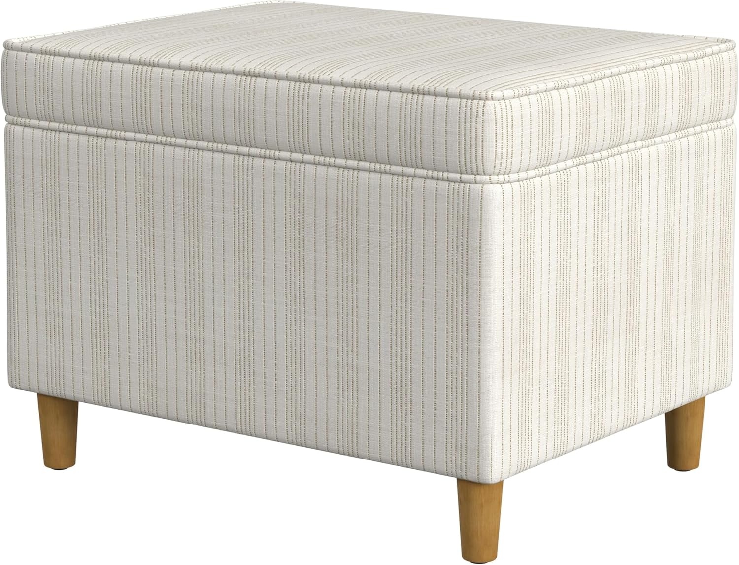 image:imageSpatial Order 24 Medium Tufted Storage Ottoman Espresso Brown Faux LeatherCream Marigold Pinstripe Fabric