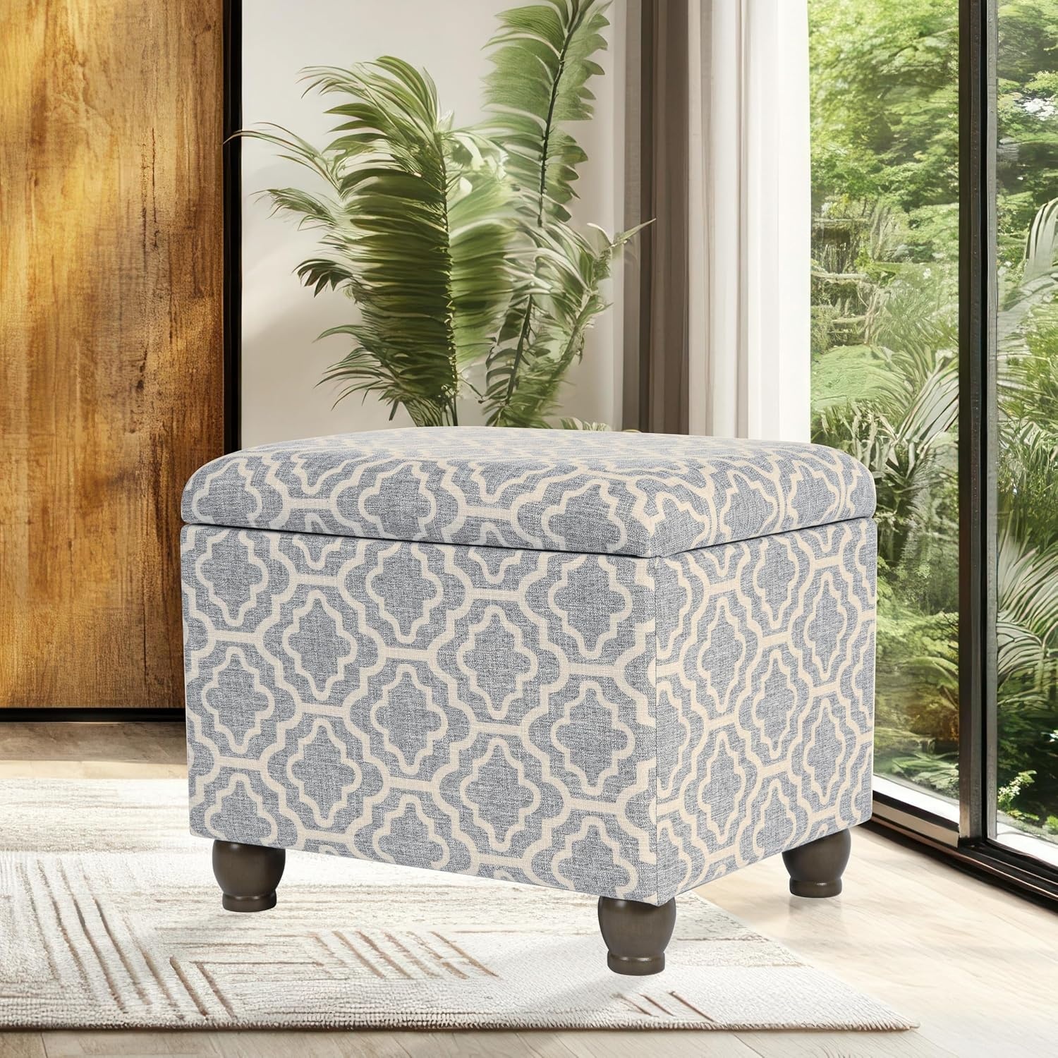 image:imageSpatial Order 24 Medium Tufted Storage Ottoman Espresso Brown Faux LeatherGray Geometric