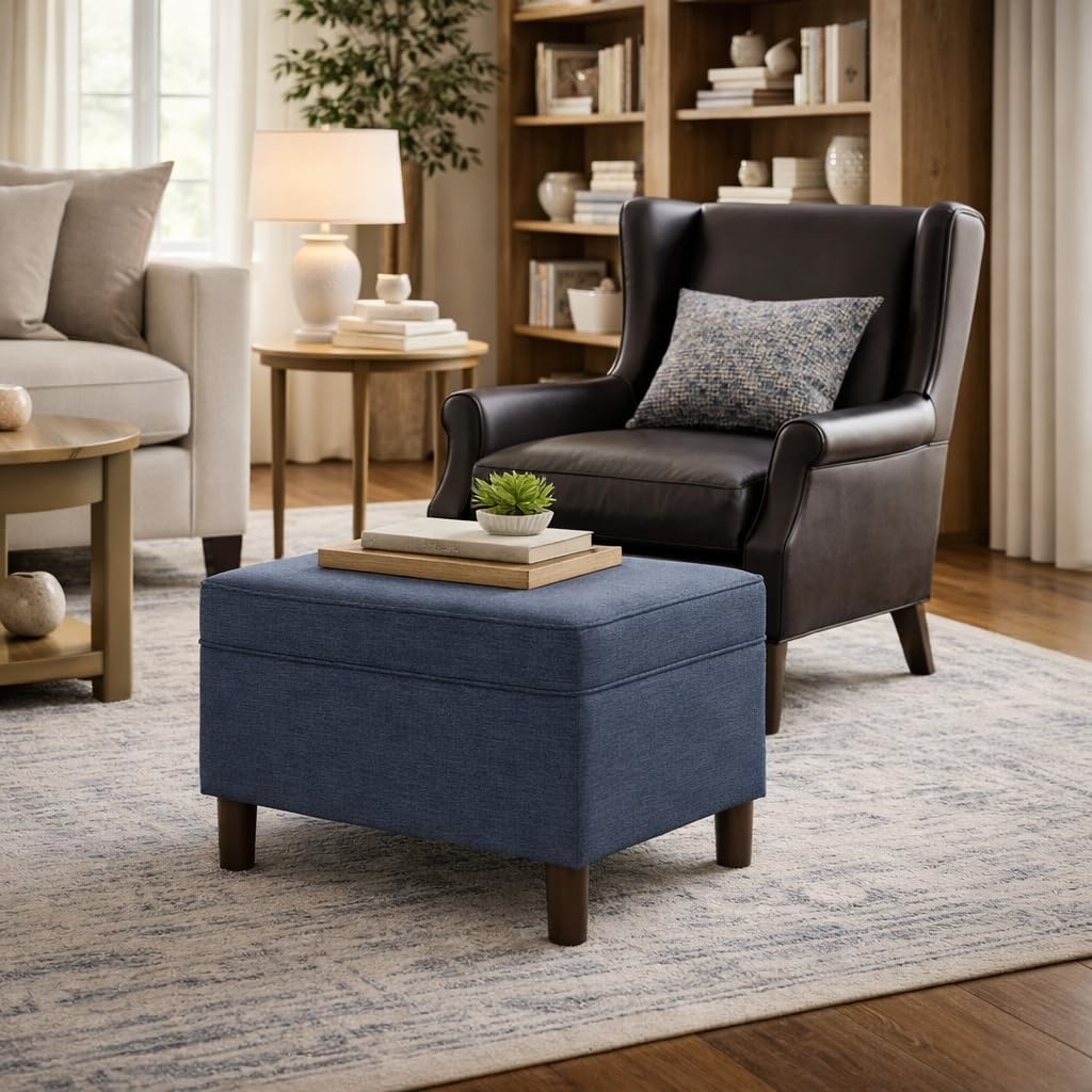 image:imageSpatial Order 24 Medium Tufted Storage Ottoman Espresso Brown Faux LeatherNavy