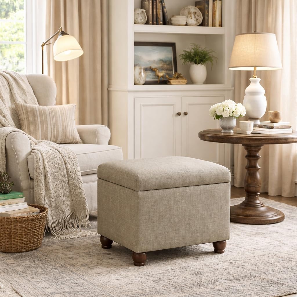 image:imageSpatial Order 24 Medium Tufted Storage Ottoman Espresso Brown Faux LeatherTan