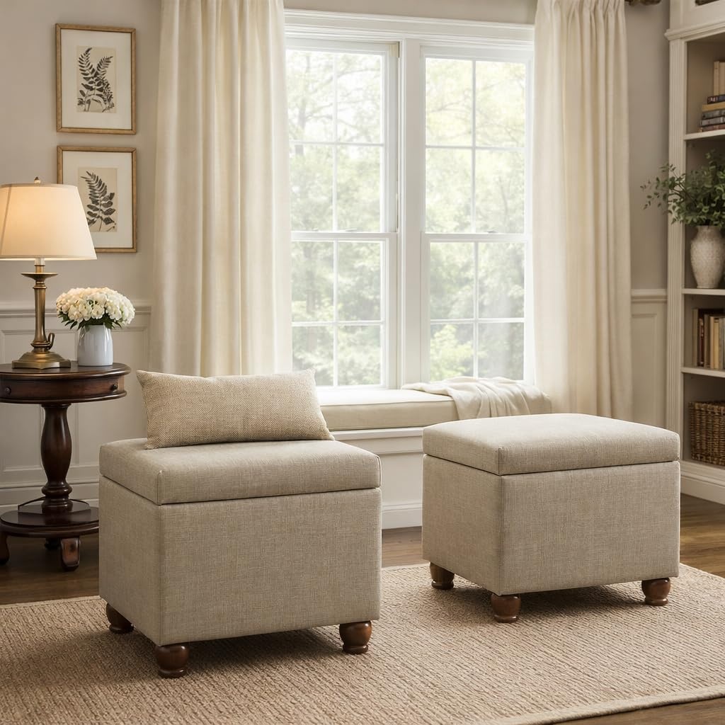 image:imageSpatial Order 24 Medium Tufted Storage Ottoman Espresso Brown Faux LeatherTan