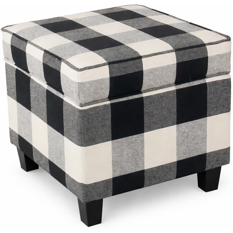 image:imageHomePop 18 Square Tufted Storage Ottoman Cream Textural WovenBlack