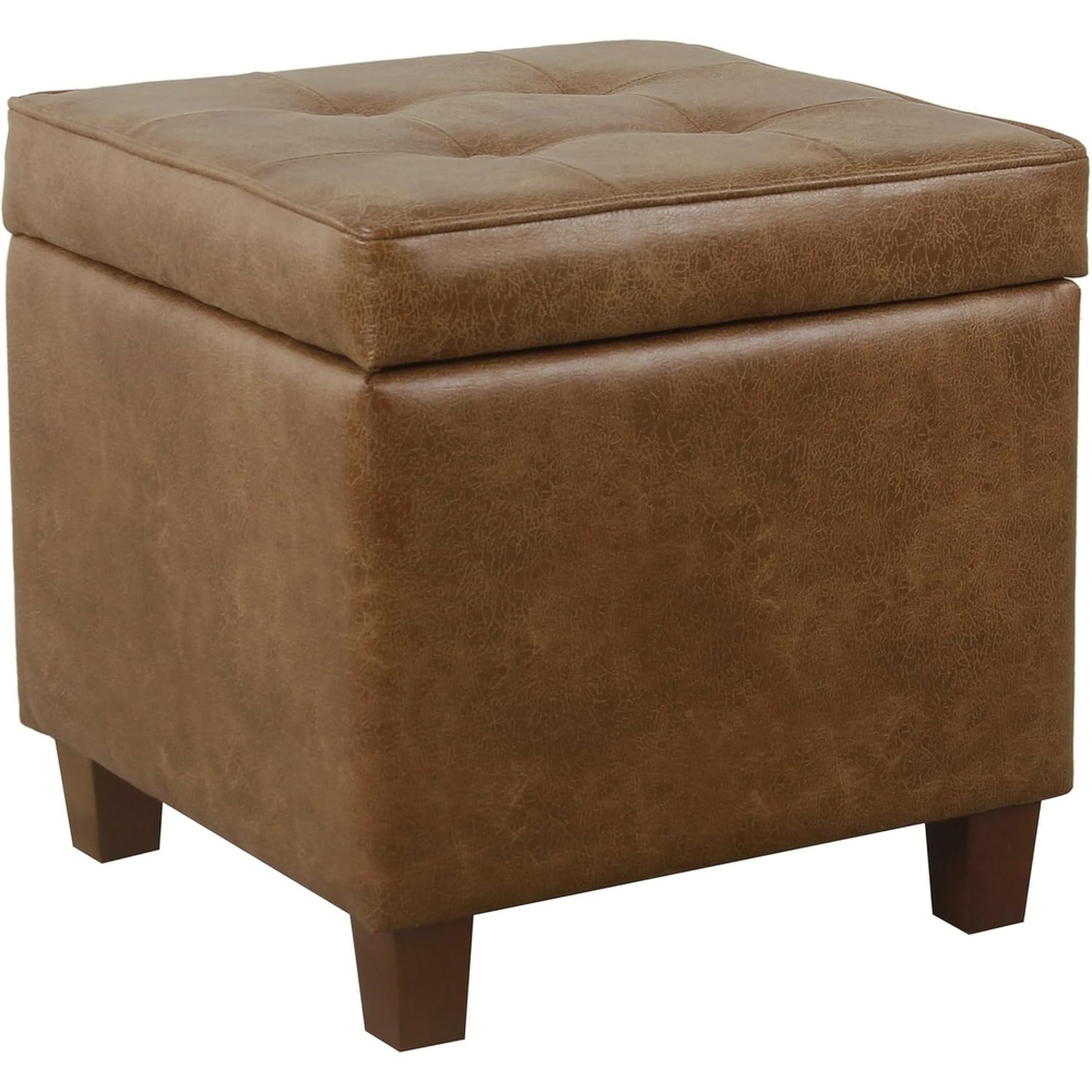 image:imageHomePop 18 Square Tufted Storage Ottoman Cream Textural WovenLight Brown