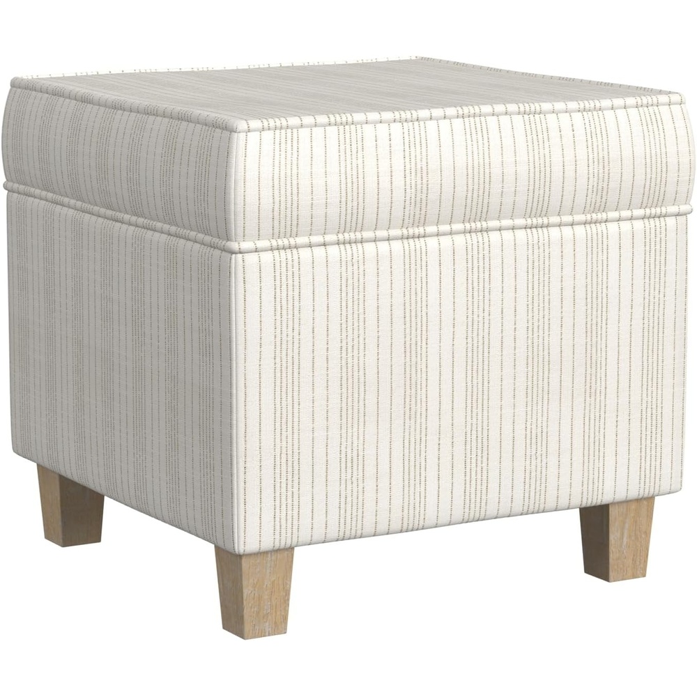image:imageHomePop 18 Square Tufted Storage Ottoman Cream Textural WovenMarigold Pinstripe Cream Fabric