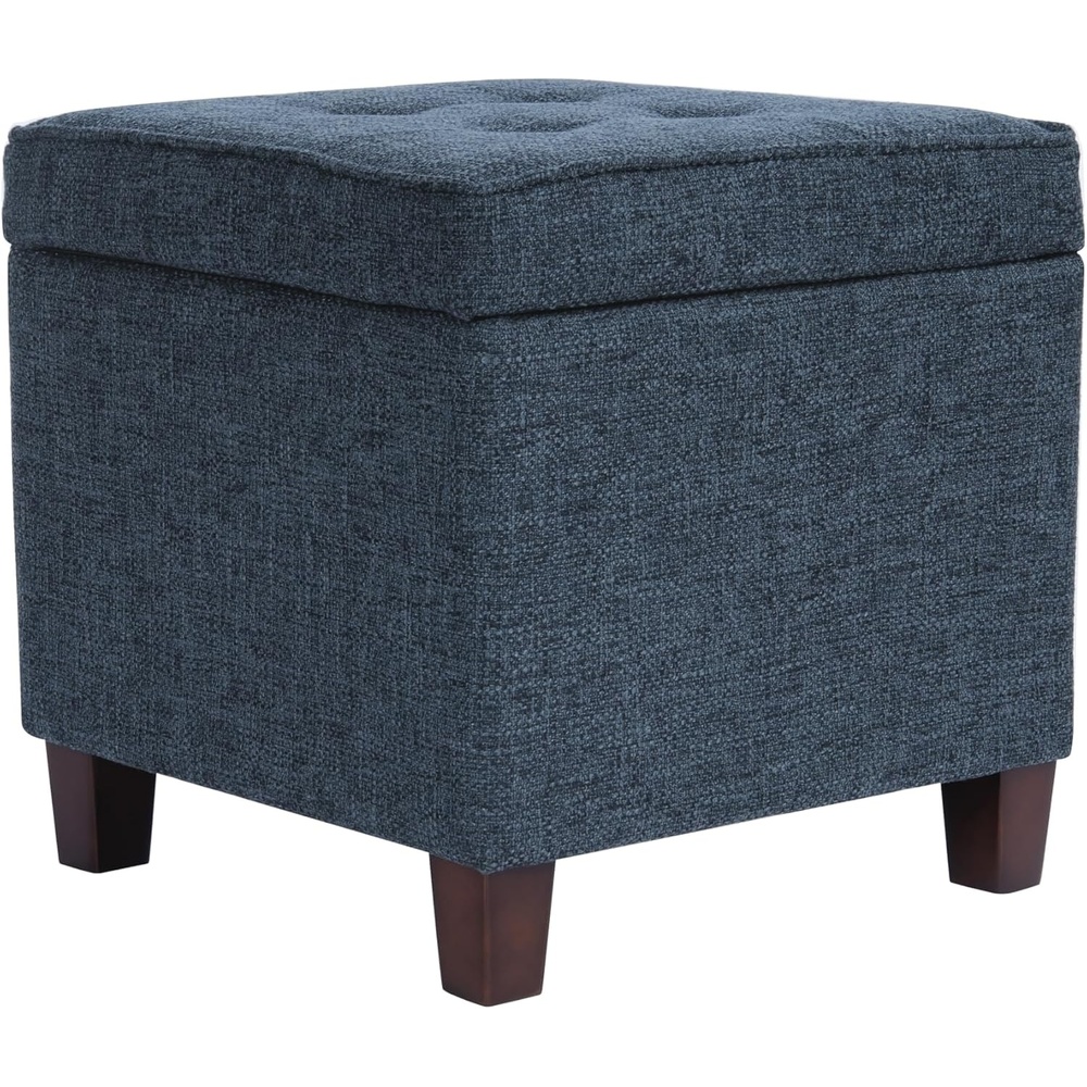 image:imageHomePop 18 Square Tufted Storage Ottoman Cream Textural WovenNavy