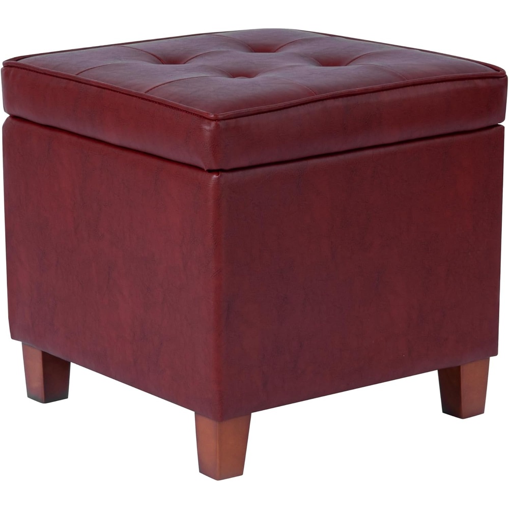image:imageHomePop 18 Square Tufted Storage Ottoman Cream Textural WovenRed