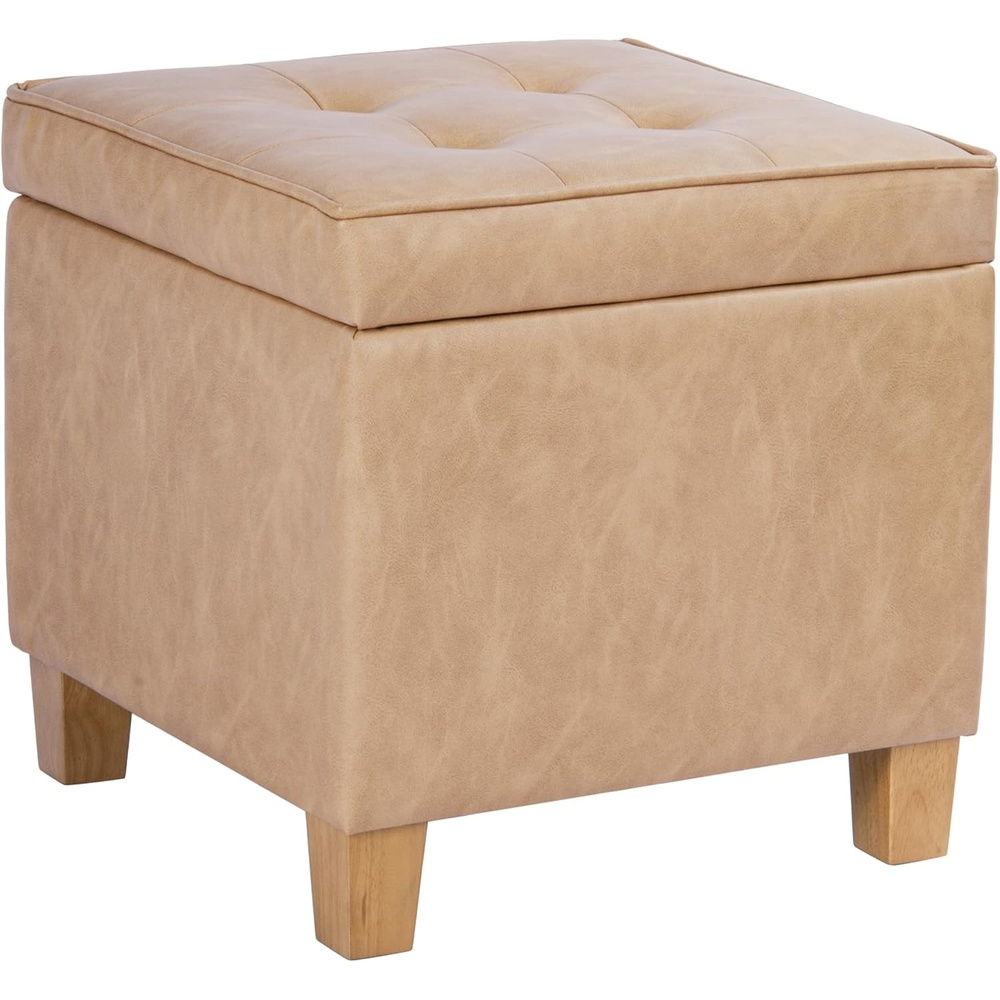 image:imageHomePop 18 Square Tufted Storage Ottoman Cream Textural WovenSand Faux Leather