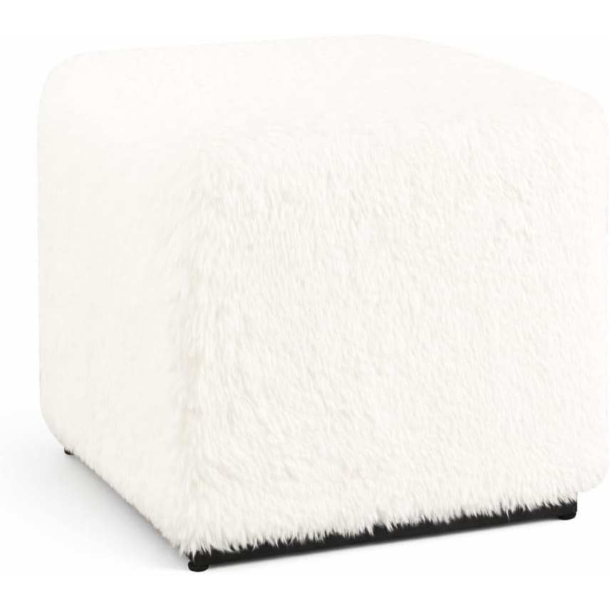image:imageHomePop 18 Square Tufted Storage Ottoman Cream Textural WovenWhite Faux Fur