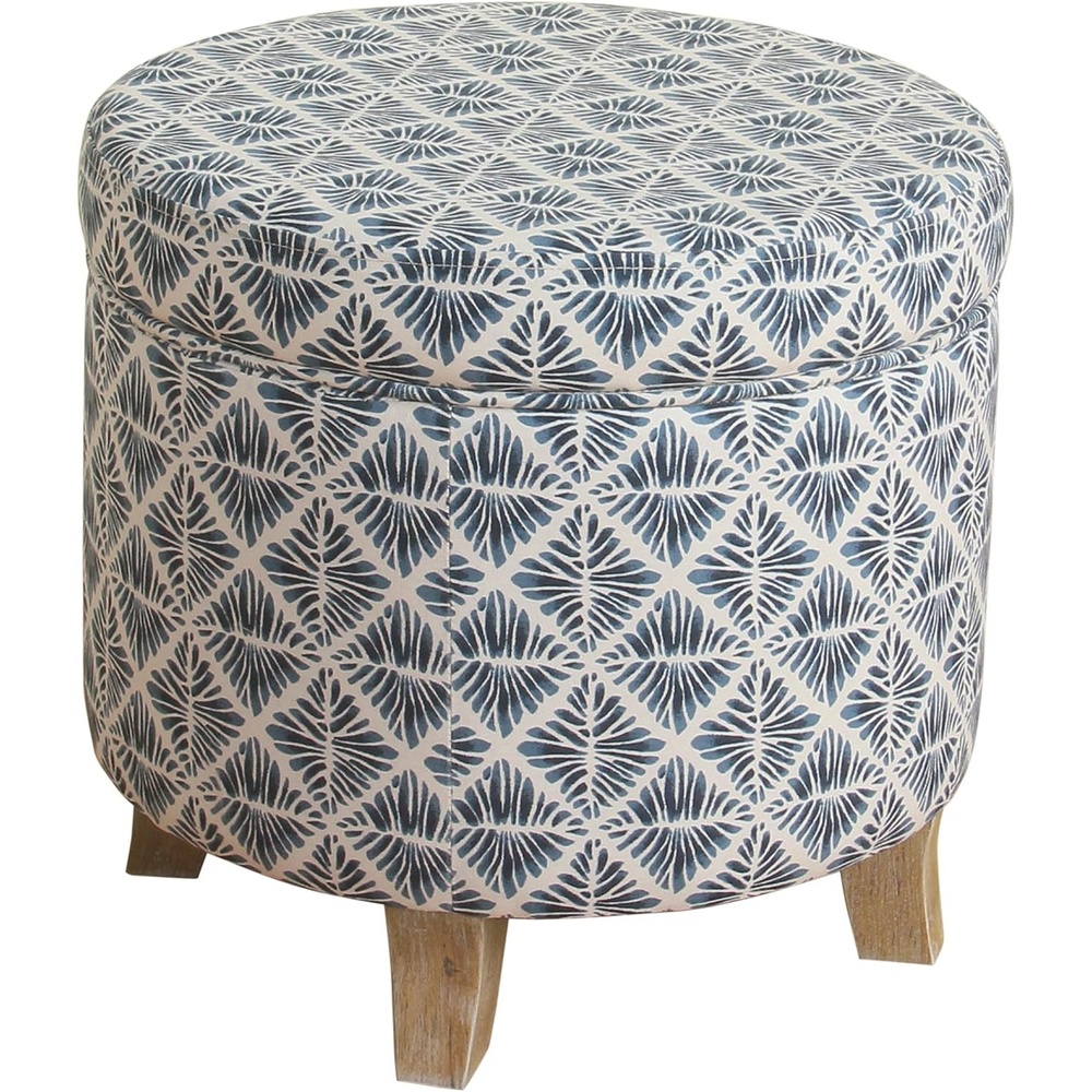 image:imageHomePop 19 Round Storage Ottoman Cream Textural WovenBlue