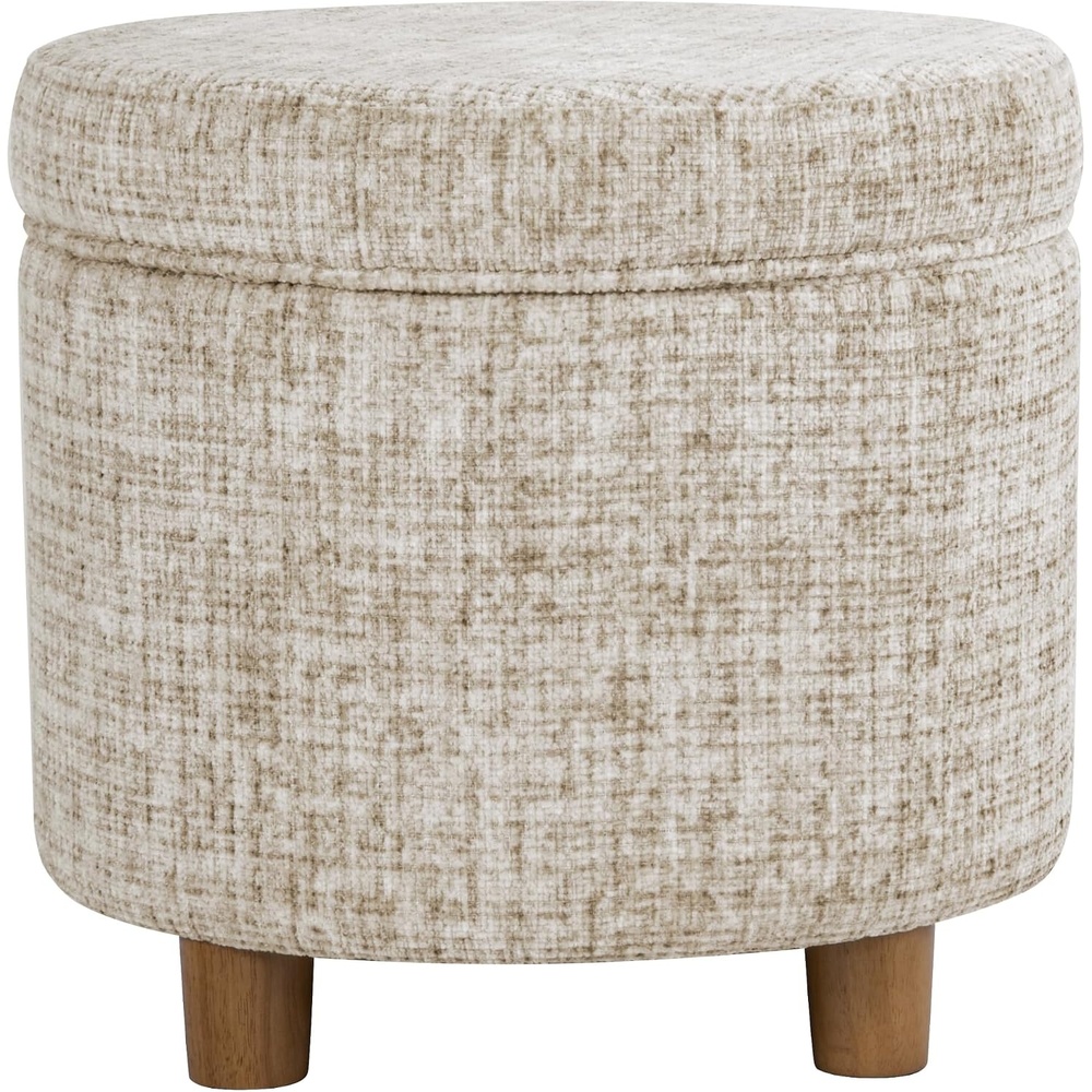 image:imageHomePop 19 Round Storage Ottoman  Cream Textural WovenCream Textural Woven
