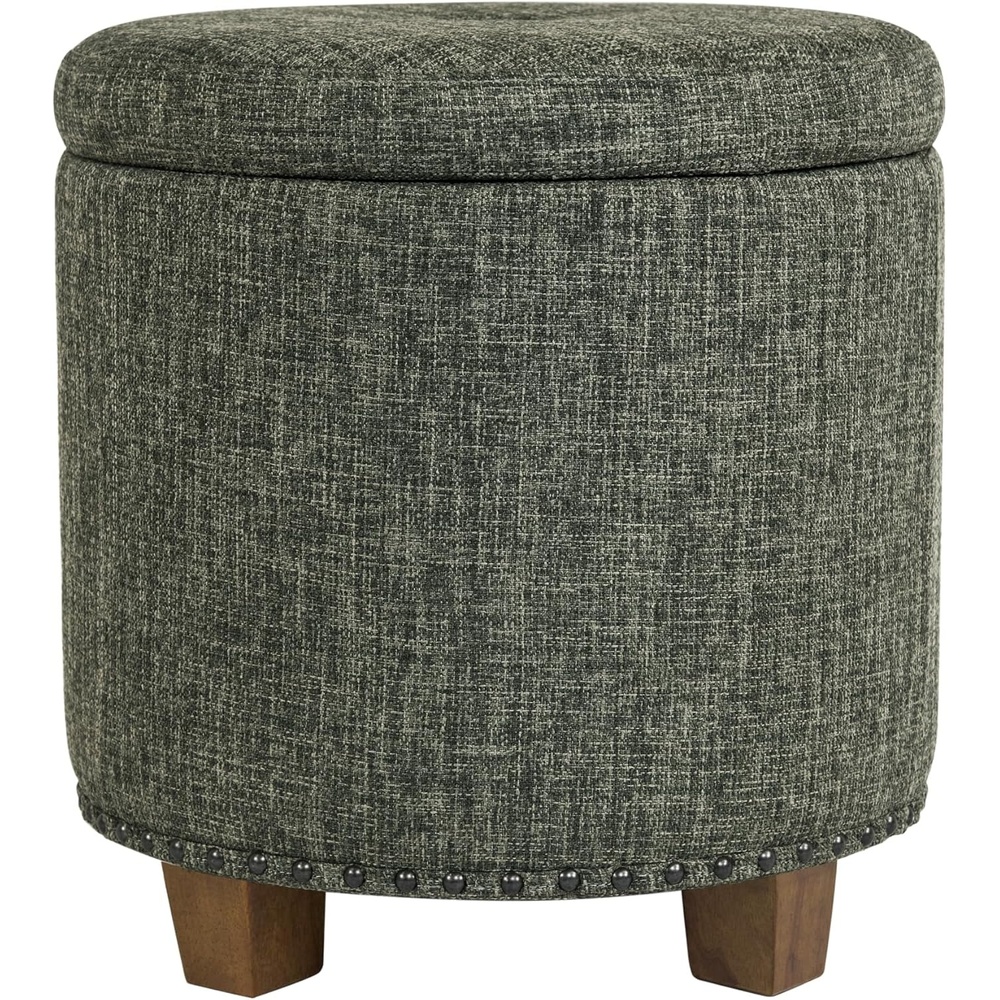 image:imageHomePop 19 Round Storage Ottoman  Cream Textural WovenGreen Clover Fabric