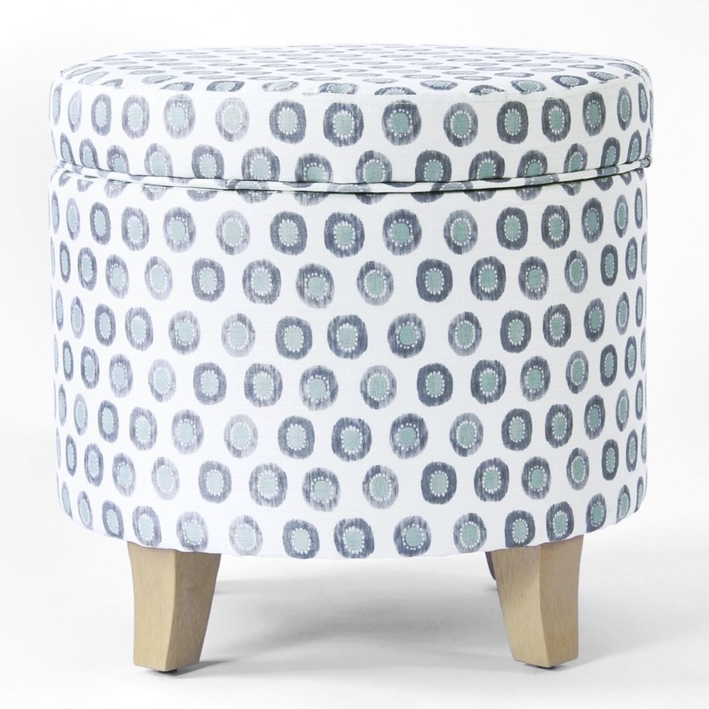 image:imageHomePop 19 Round Storage Ottoman  Cream Textural WovenSmall Green Medallion Ikat Print