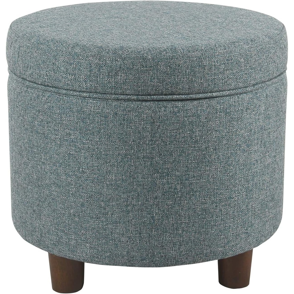 image:imageHomePop 19 Round Storage Ottoman  Cream Textural WovenTeal