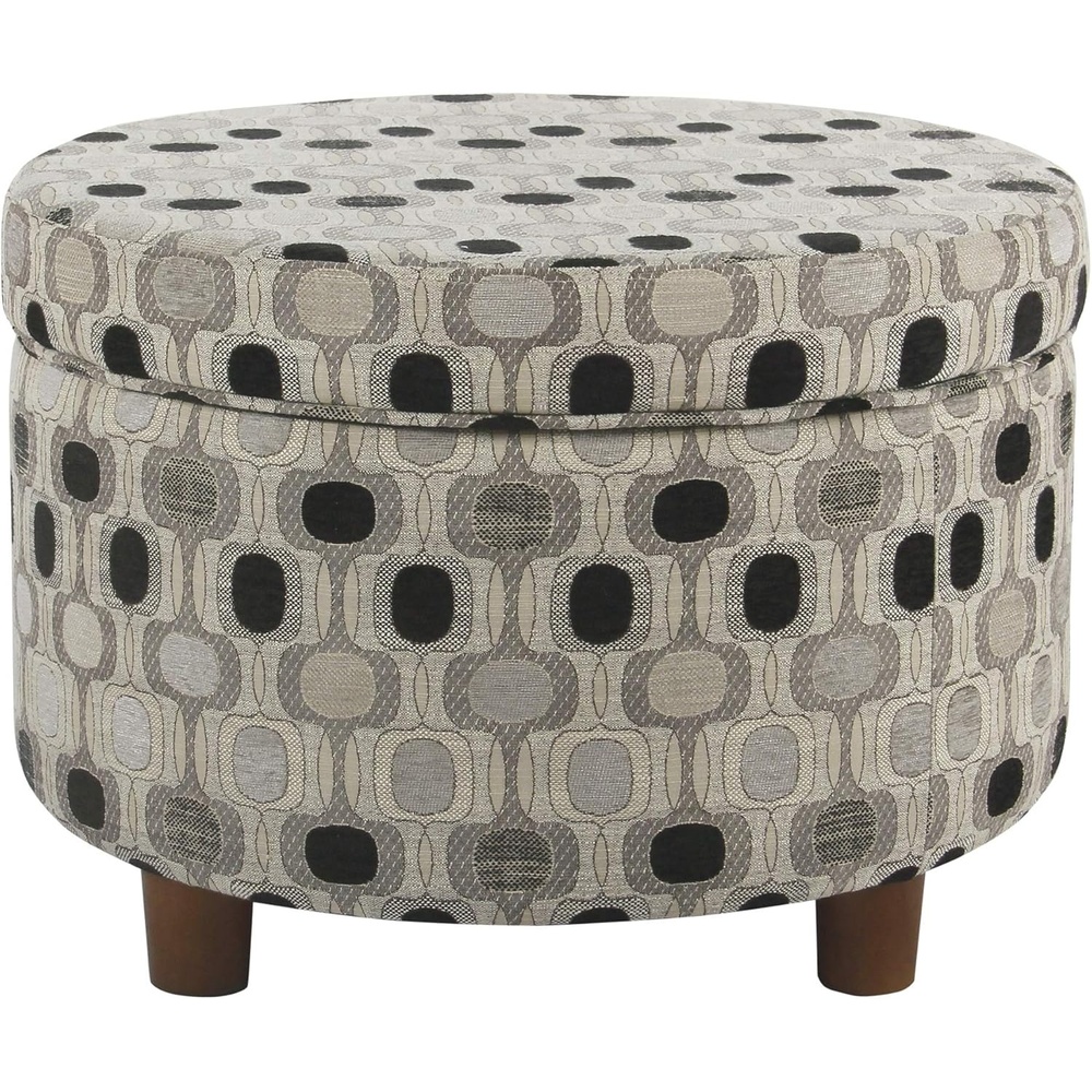image:imageHomePop 24 Large Round Storage Ottoman  Cream Textural WovenBlack Geometric