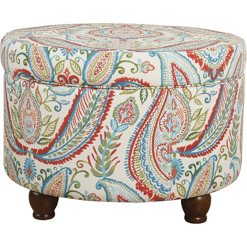 image:imageHomePop 24 Large Round Storage Ottoman  Cream Textural WovenBold Paisley