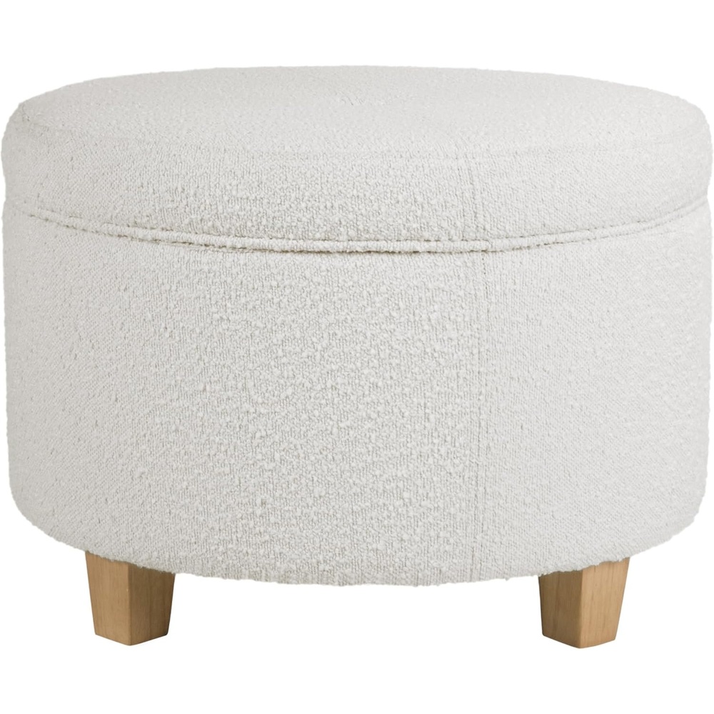 image:imageHomePop 24 Large Round Storage Ottoman  Cream Textural WovenCream Boucle
