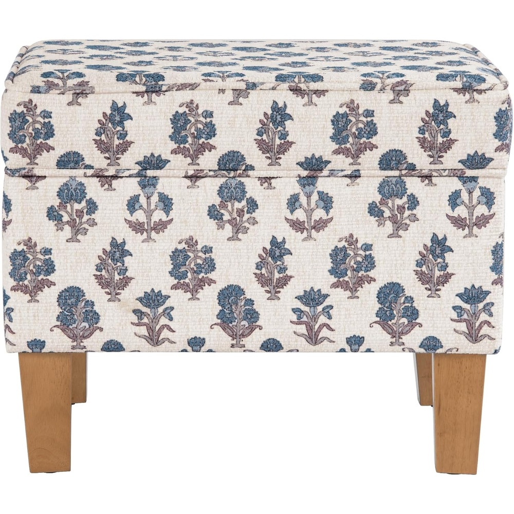 image:imageHomePop 24 Medium Storage Ottoman Cream Chevron WovenBlue Floral Pattern