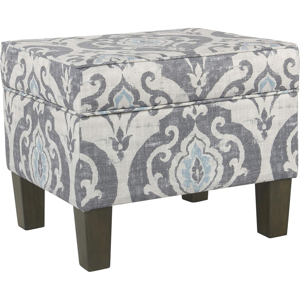 image:imageHomePop 24 Medium Storage Ottoman  Cream Chevron WovenBlue Slate