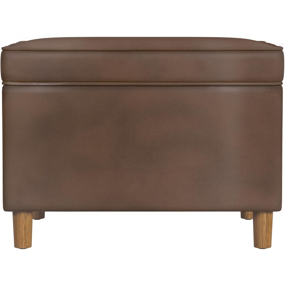 image:imageHomePop 24 Medium Storage Ottoman Cream Chevron WovenBrown Faux Leather