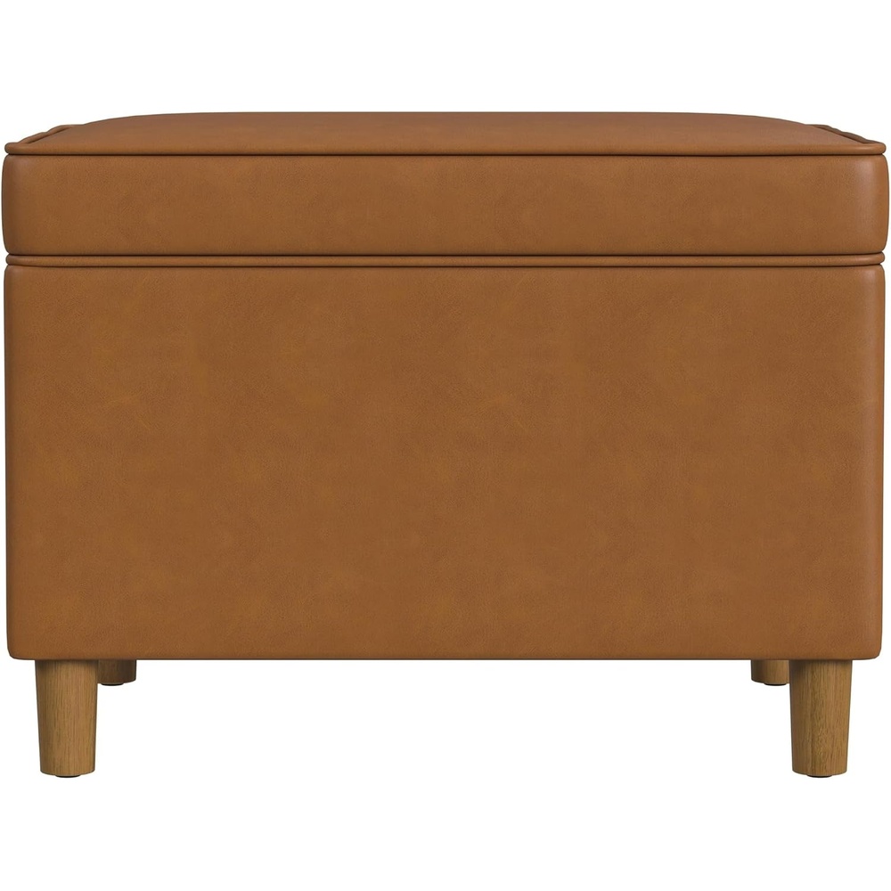 image:imageHomePop 24 Medium Storage Ottoman  Cream Chevron WovenCarmel Faux Leather