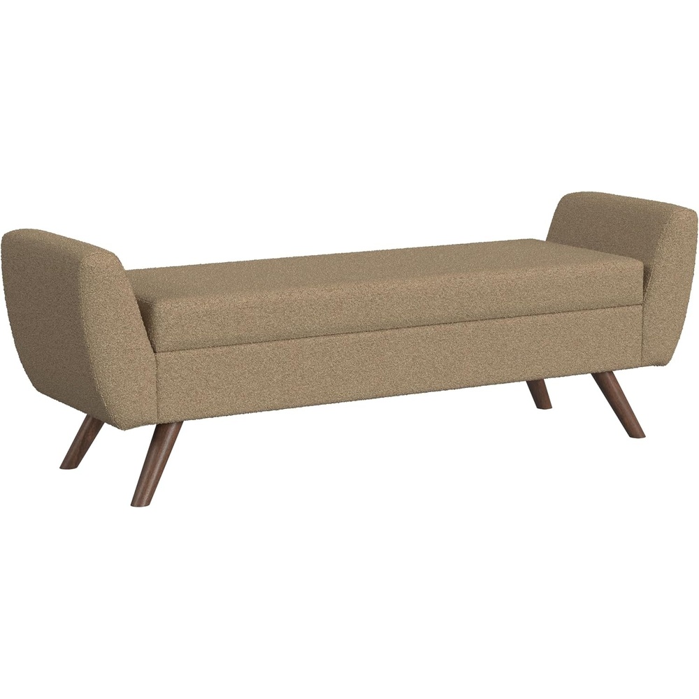 image:imageHomePop 60 Modern Storage Bench with Wood Legs  Sand Faux LeatherBrown