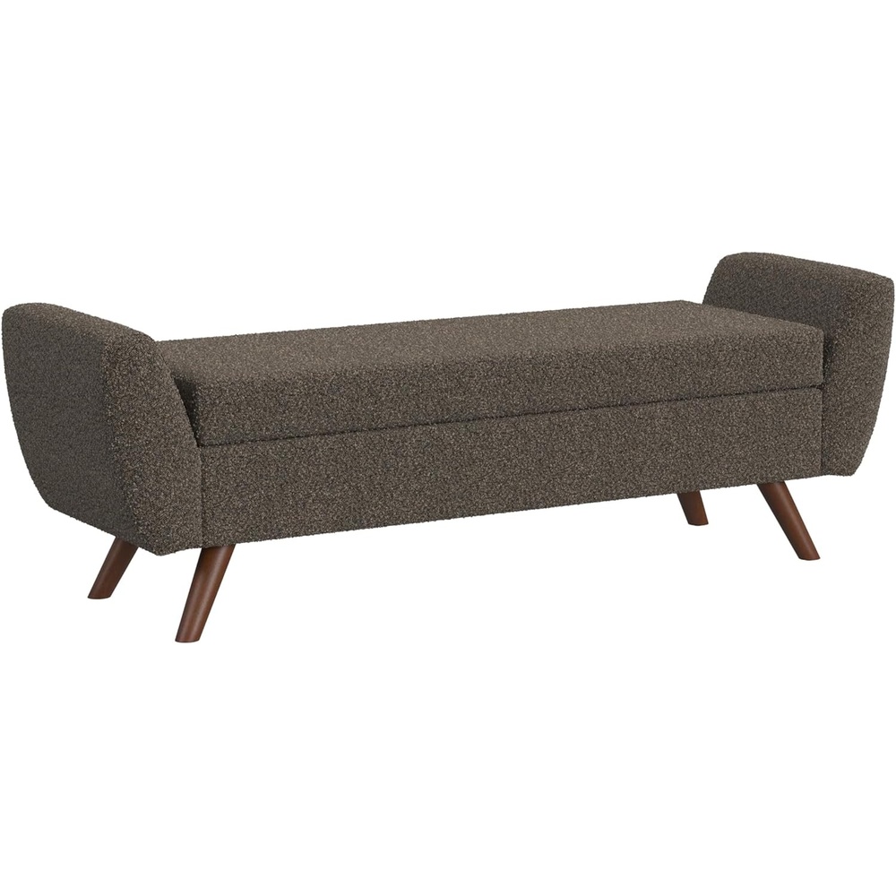 image:imageHomePop 60 Modern Storage Bench with Wood Legs Sand Faux LeatherDark Brown Boucle