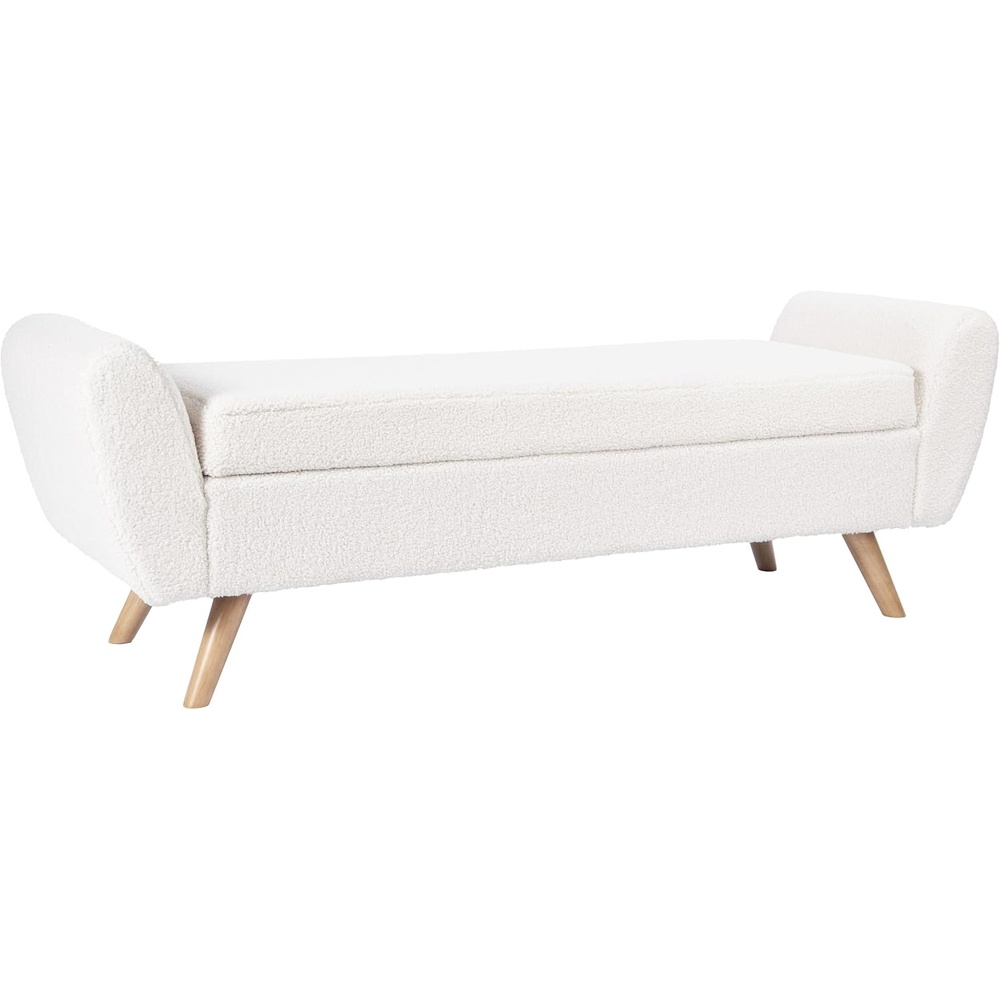 image:imageHomePop 60 Modern Storage Bench with Wood Legs  Sand Faux LeatherSherpa Cream