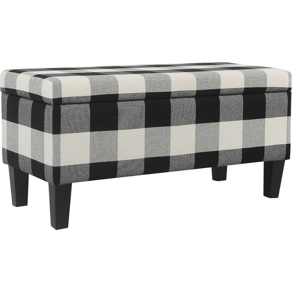 image:imageHomePop Malmo 36 Storage Bench Gray Striped PatternBlack Plaid