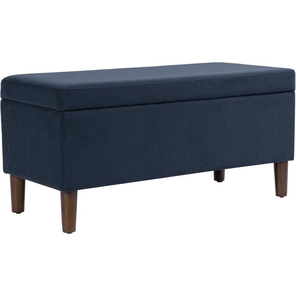 image:imageHomePop Malmo 36 Storage Bench Gray Striped PatternBlue Velvet