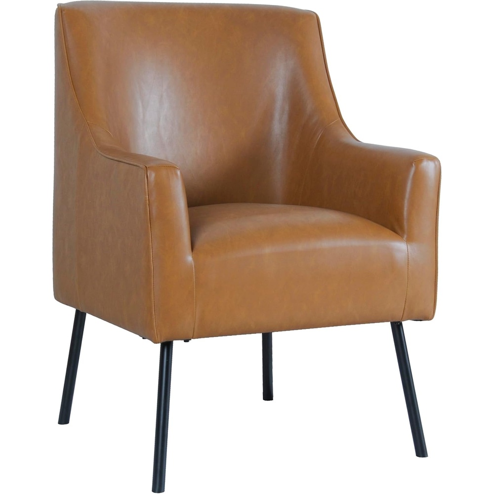 image:imageHomePop Modern Accent Chair Homepop Home Dcor Accent Chairs for Living Room amp Bedroom Fabric Reading Living Room Side Chair Single Sofa with Lounge Seat and Metal Legs Carmel Faux LeatherCarmel Faux Leather