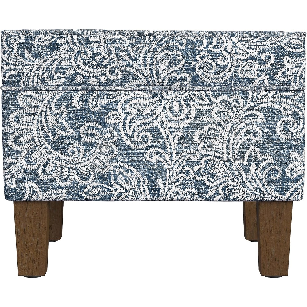 image:imageSpatial Order 24 Medium Tufted Storage Ottoman Espresso Brown Faux LeatherBlue Denim Jacobean Print