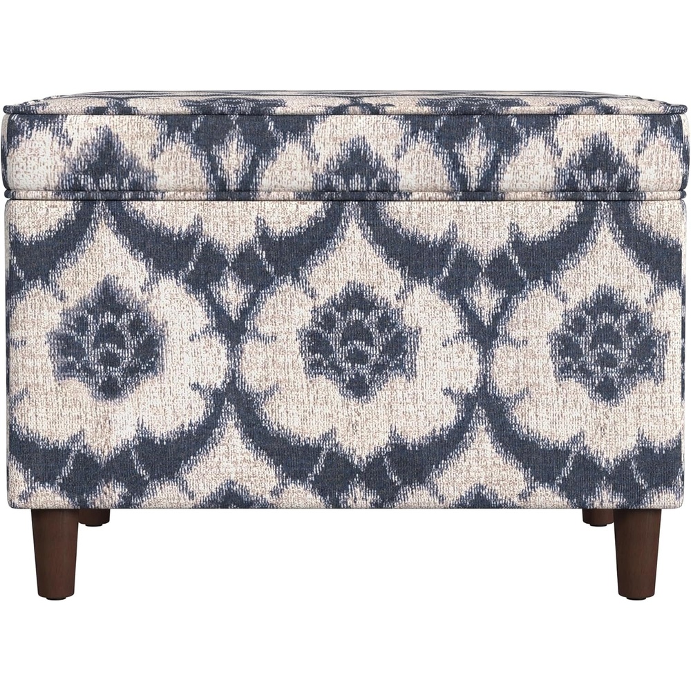 image:imageSpatial Order 24 Medium Tufted Storage Ottoman Espresso Brown Faux LeatherBlue Medallion Print