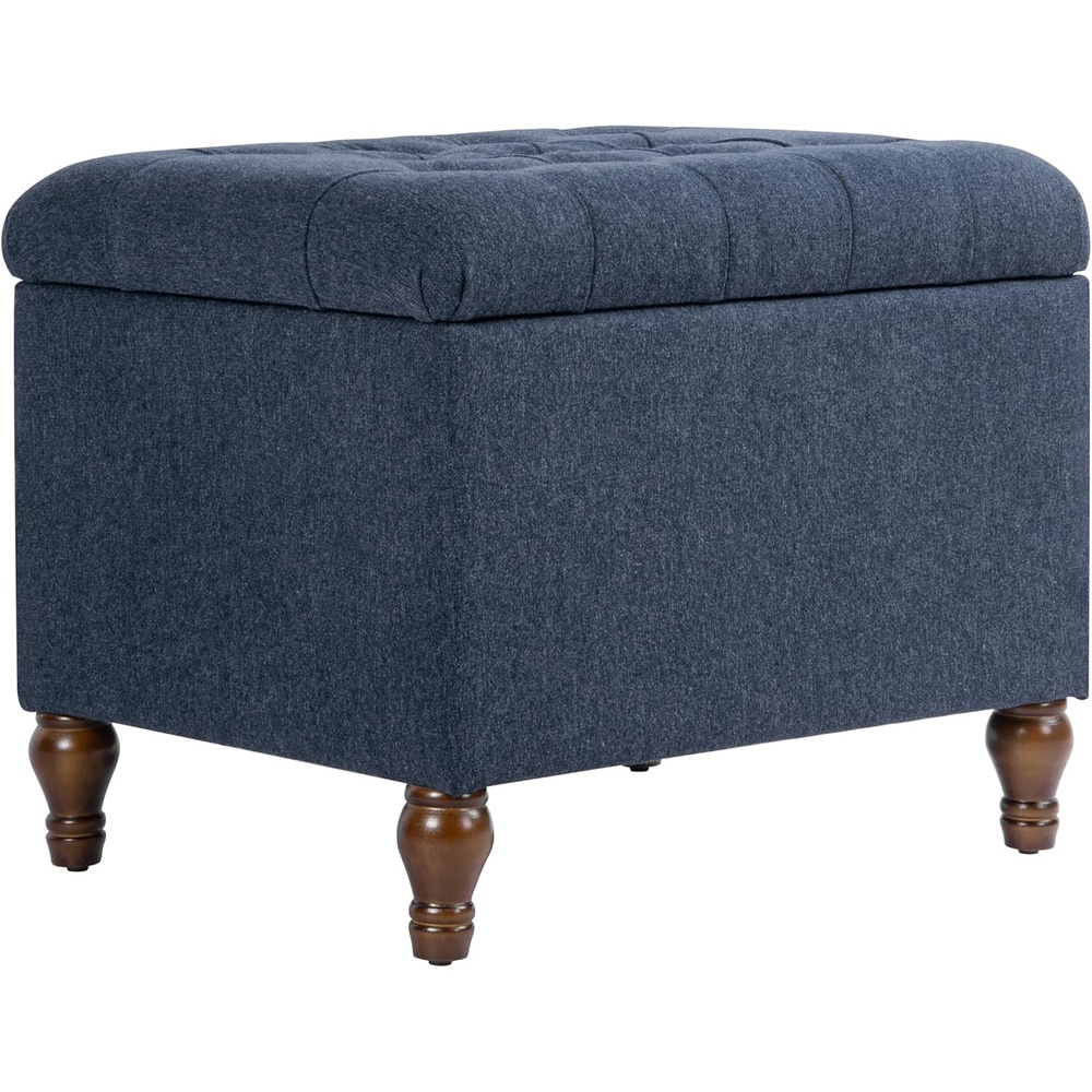 image:imageSpatial Order 24 Medium Tufted Storage Ottoman Espresso Brown Faux LeatherBlue Woven Fabric