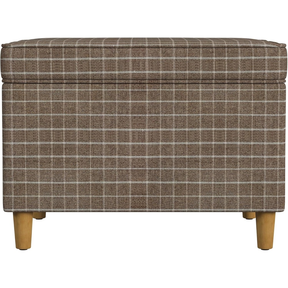 image:imageSpatial Order 24 Medium Tufted Storage Ottoman Espresso Brown Faux LeatherBrown Windowpane Fabric