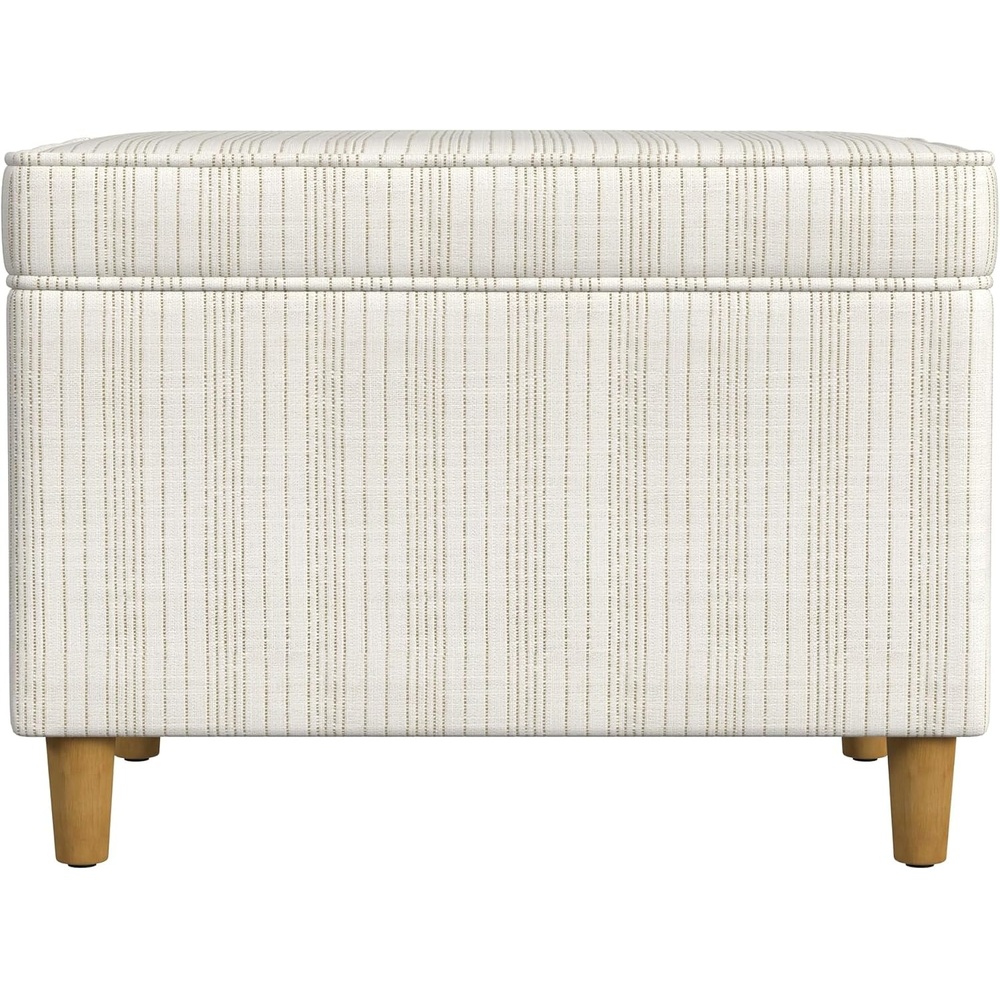 image:imageSpatial Order 24 Medium Tufted Storage Ottoman  Espresso Brown Faux LeatherCream Marigold Pinstripe Fabric