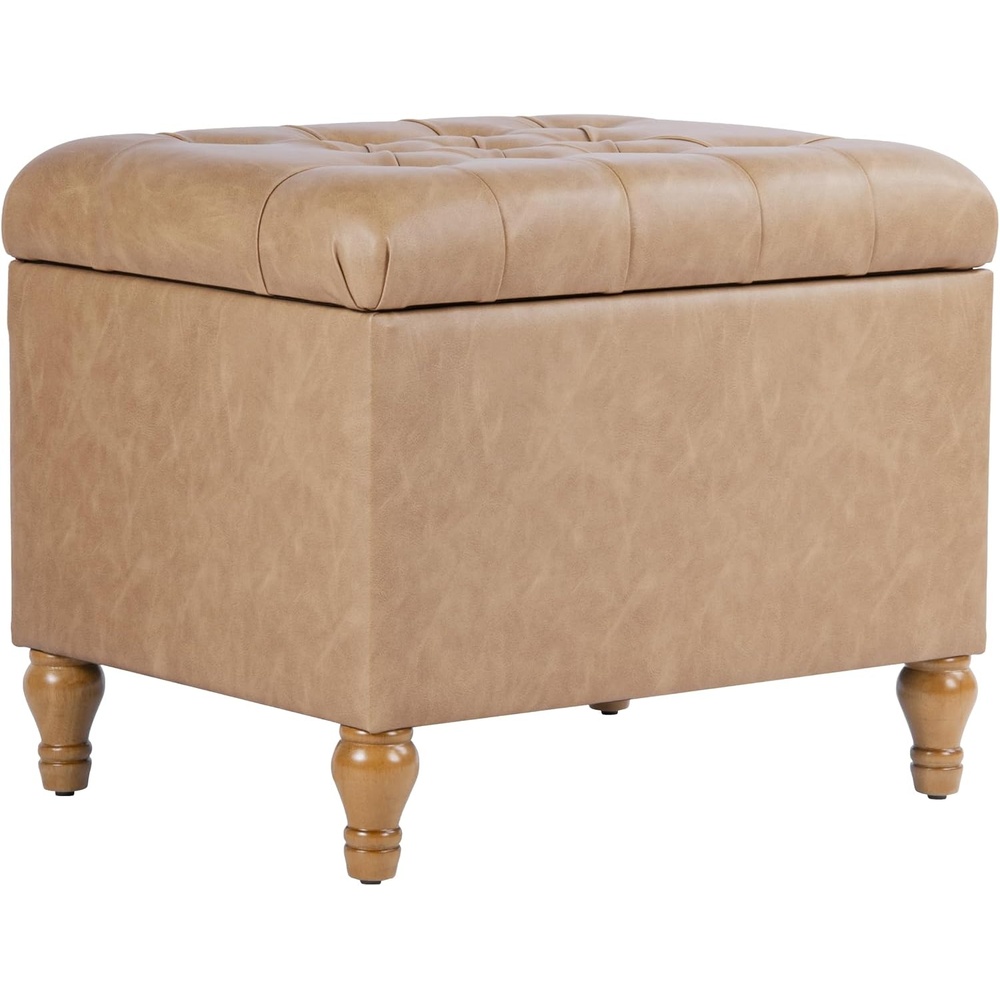 image:imageSpatial Order 24 Medium Tufted Storage Ottoman Espresso Brown Faux LeatherSand Faux Leather