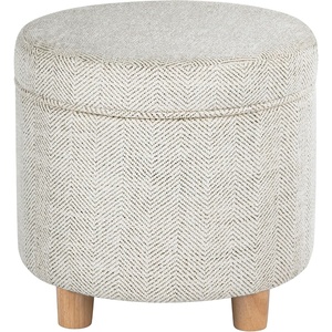 HomePop 19″ Round Storage Ottoman – Cream Textural Woven(Cream Chevron Woven)