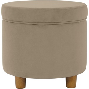 HomePop 19″ Round Storage Ottoman – Cream Textural Woven(Fawn Velvet)
