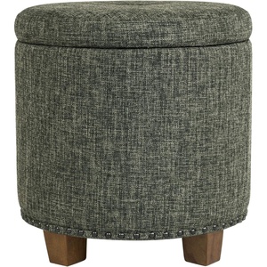 HomePop 19″ Round Storage Ottoman – Cream Textural Woven(Green Clover Fabric)