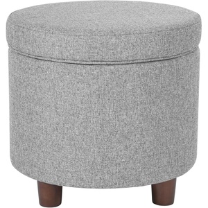 HomePop 19″ Round Storage Ottoman – Cream Textural Woven(Light Gray)