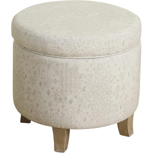 HomePop 19″ Round Storage Ottoman – Cream Textural Woven(Linen.)