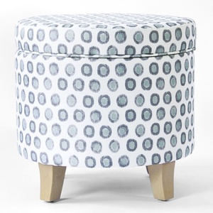 HomePop 19″ Round Storage Ottoman – Cream Textural Woven(Small Green Medallion Ikat Print)