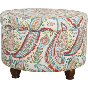 HomePop 24″ Large Round Storage Ottoman – Cream Textural Woven(Bold Paisley)
