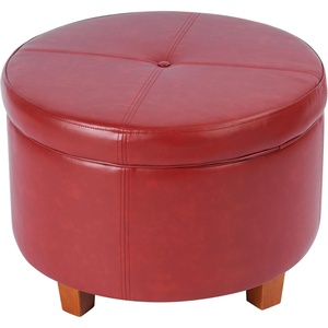 HomePop 24″ Large Round Storage Ottoman – Cream Textural Woven(Cinnamon Red)