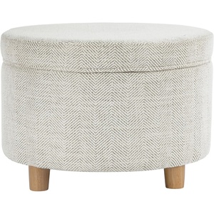 HomePop 24″ Large Round Storage Ottoman – Cream Textural Woven(Cream Chevron Woven)