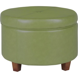 HomePop 24″ Large Round Storage Ottoman – Cream Textural Woven(Moss Green)